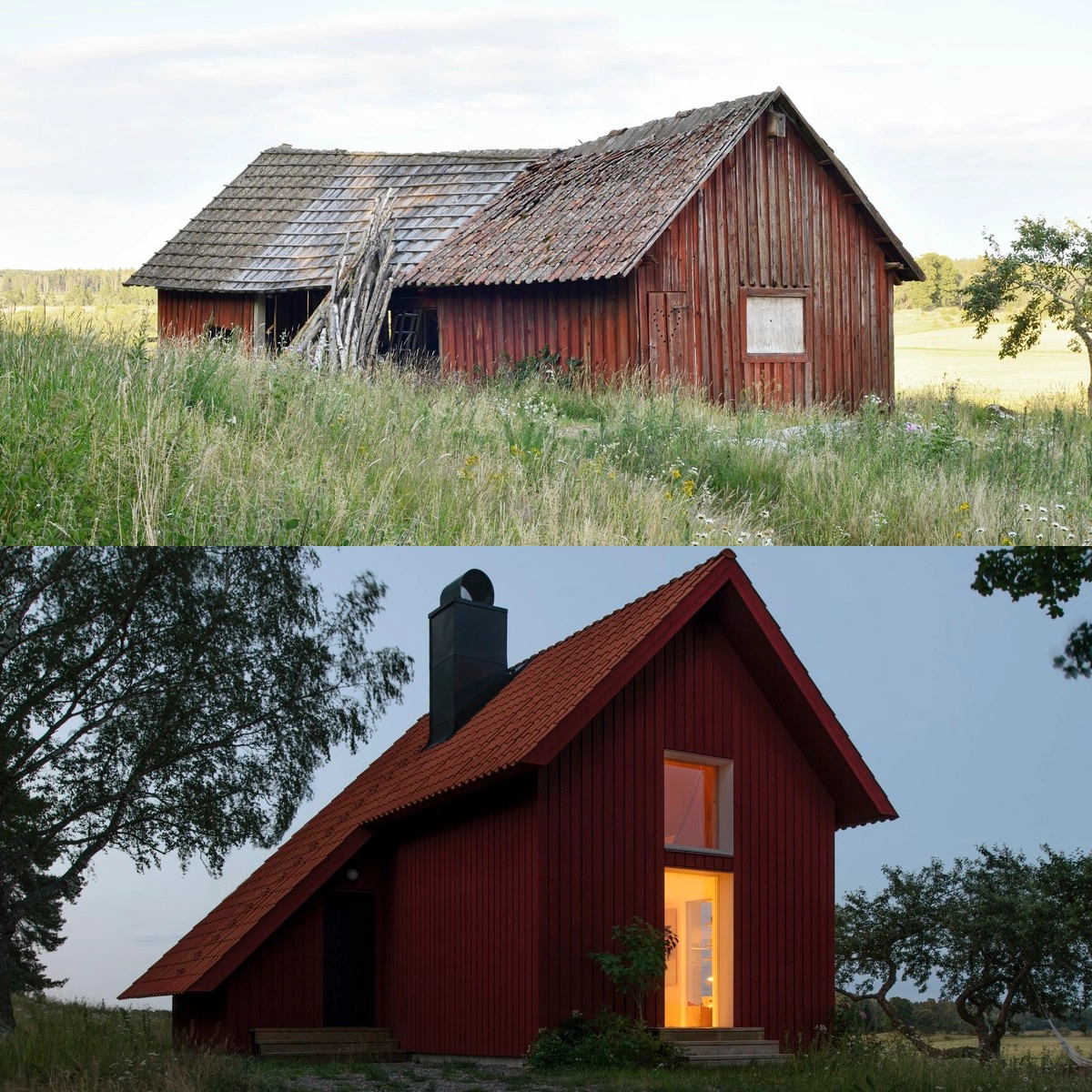 Szwedzka chata z połowy XIX wieku, zastąpiona nowym domem