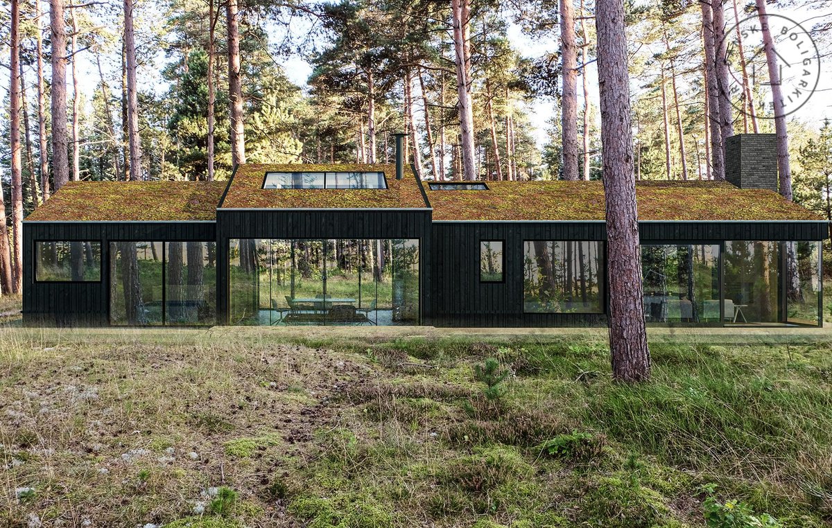 Dom wakacyjny w lesie z zielonym dachem
